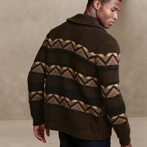 Banana Republic Mens Shawl Collar Cardigan Sweater L Brown English Countryside